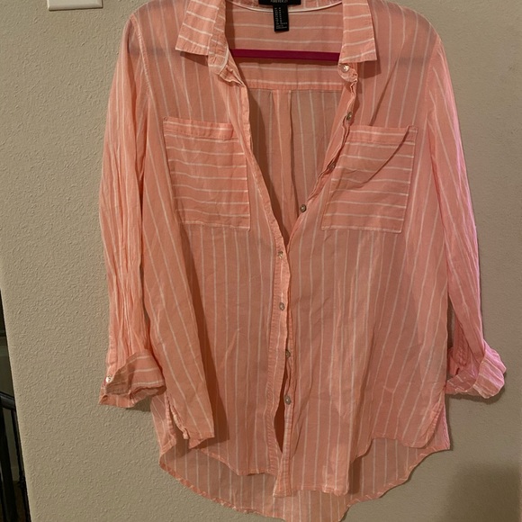 Pink stripes button down blouse-medium - Picture 3 of 5